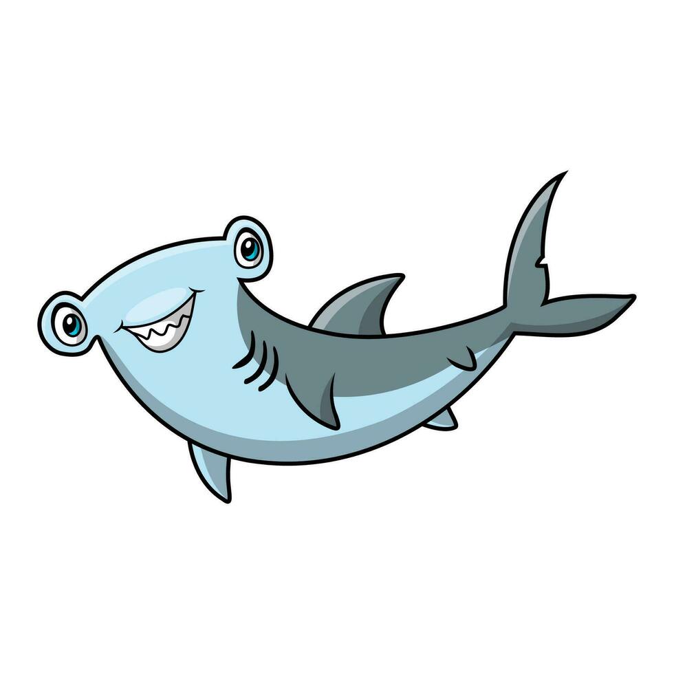 Cute hammerhead shark cartoon on white background vector