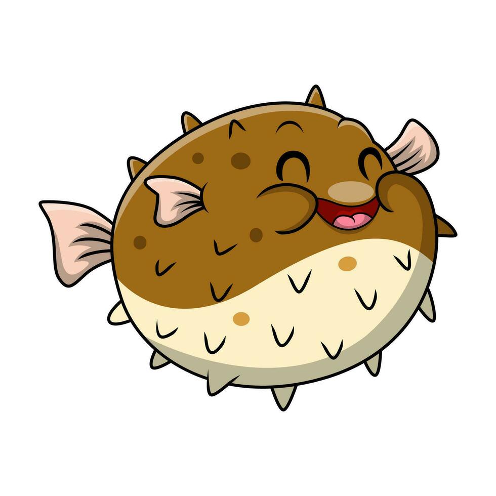 Cute puffer fish cartoon on white background vector