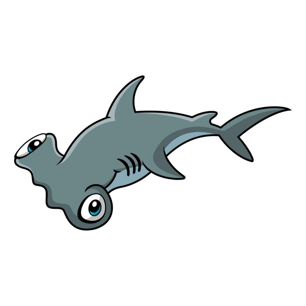 Cute hammerhead shark cartoon on white background vector