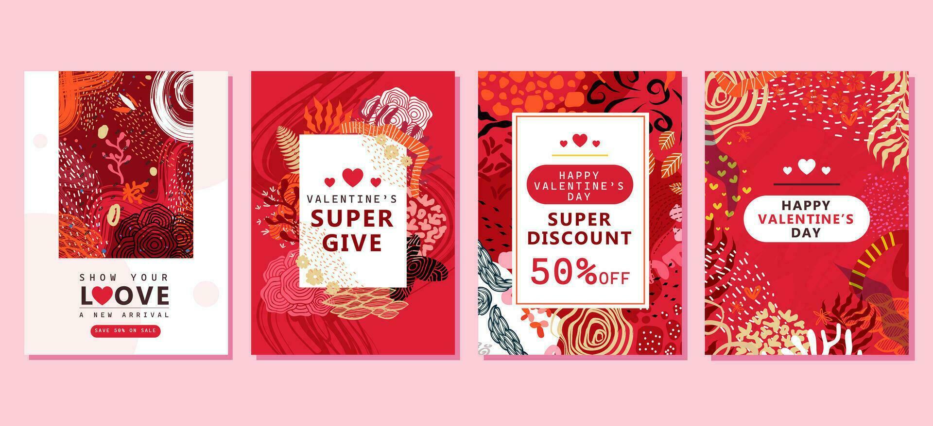 Set of Happy Valentine's Day greeting cards vector