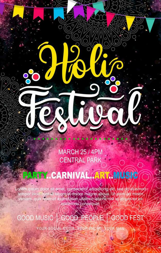Watercolor Holi festival poster template vector