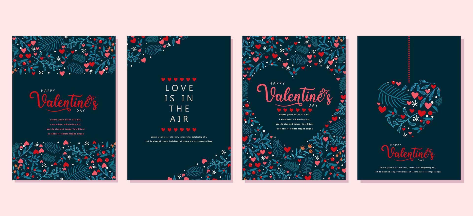 Elegant Valentine's day Set of greeting cards, posters, holiday covers vector