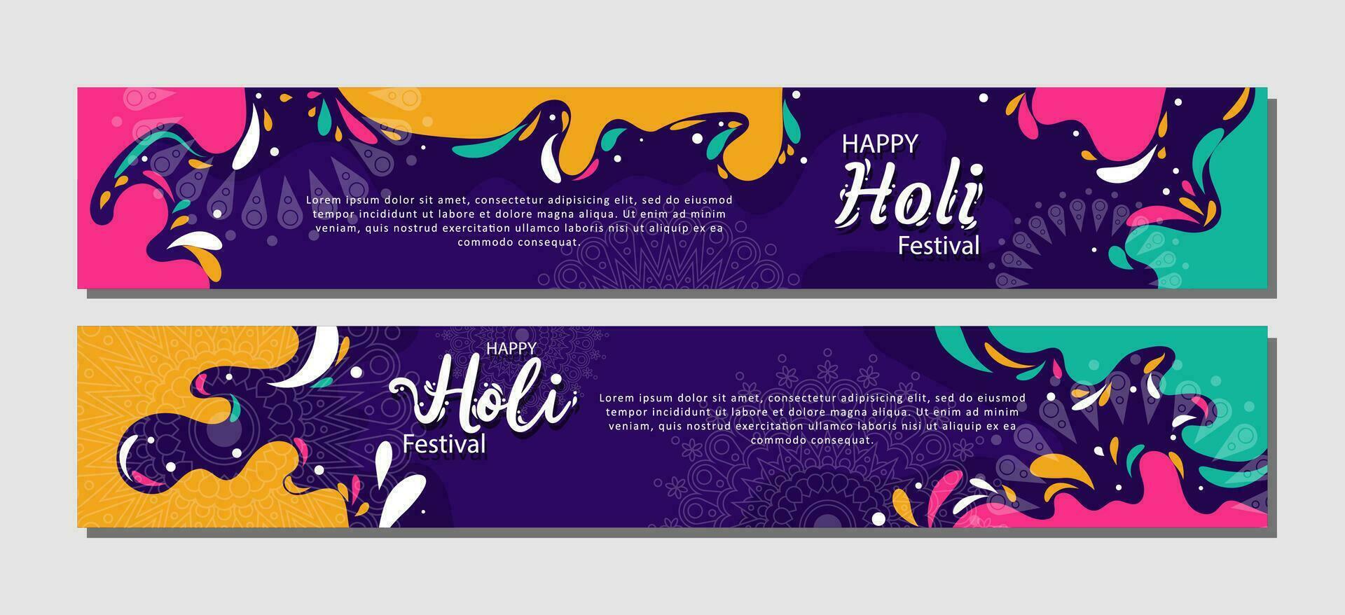 Holi festival horizontal banner Template Collection. for cover, flyer, header vector