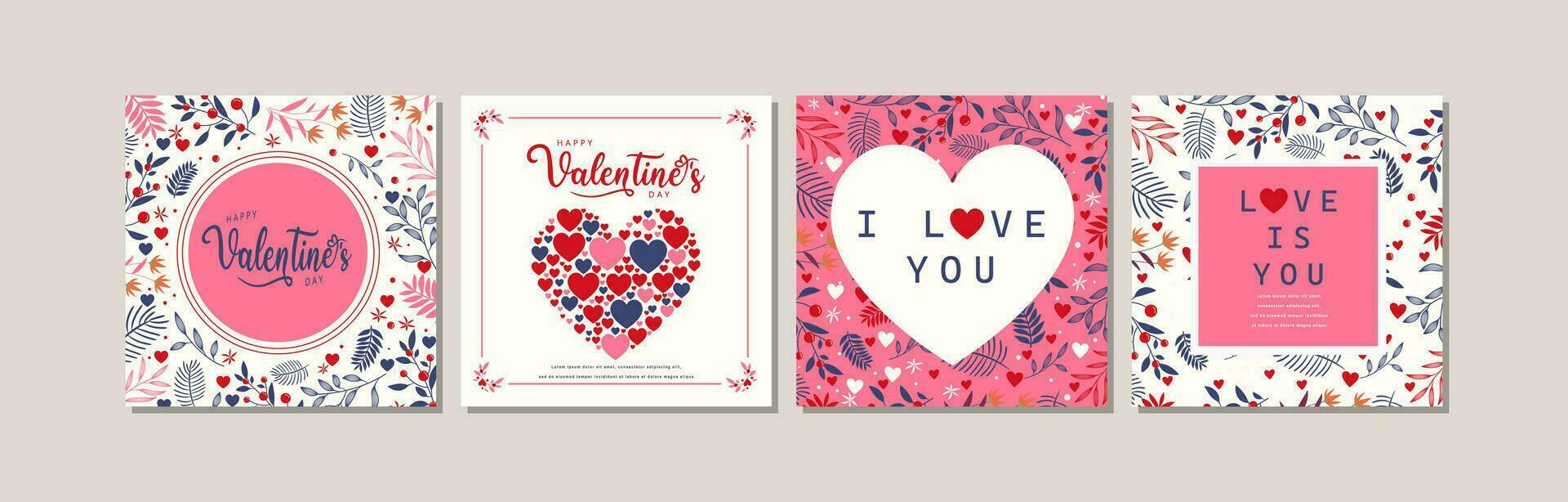 elegante San Valentín día conjunto de saludo tarjetas, carteles sociales medios de comunicación correo, fiesta cubre vector