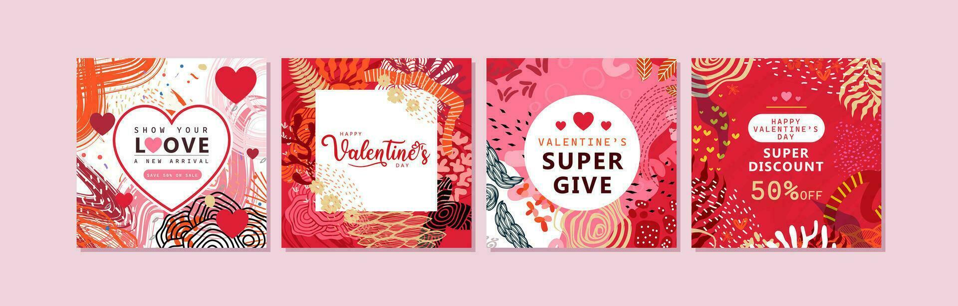 Elegant Valentine's day Set of greeting cards, posters,social media post, holiday covers vector