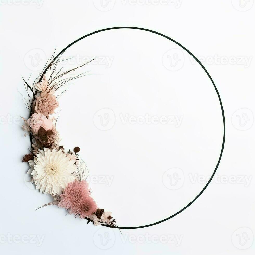 AI generated Flower wreath. Festive decoration for wedding and date. Concept of love and romance. photo