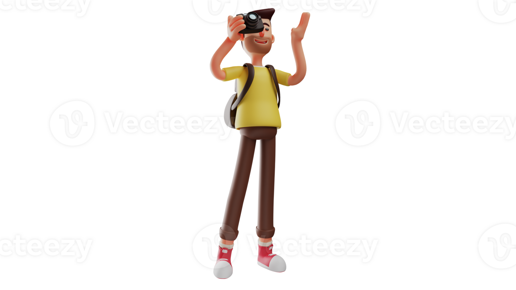 3D illustration. Cool Boy 3D cartoon character. A guy works as a photographer. The photographer is directing the person he is photographing. Guy holding camera. 3D cartoon character png