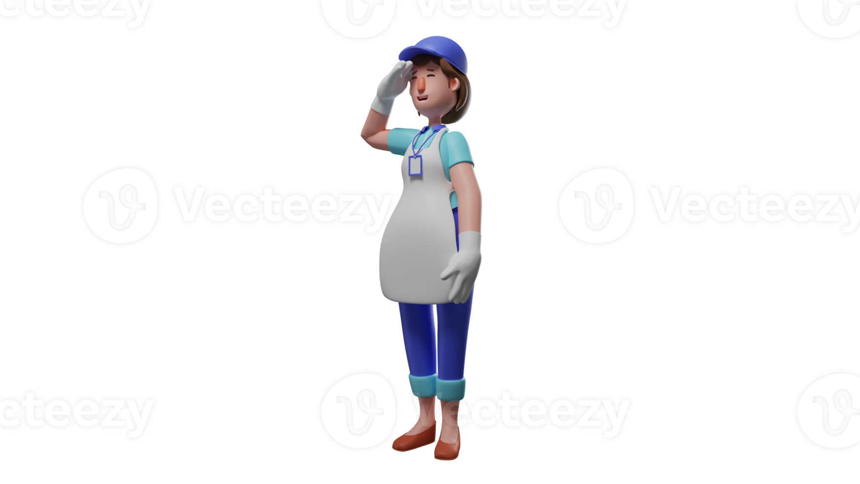 3D illustration. Waiter 3D cartoon character. Young woman working as a waitress. Beautiful waitress with a pose raising her hand as a form of respect. Beautiful waitress. 3D cartoon character png