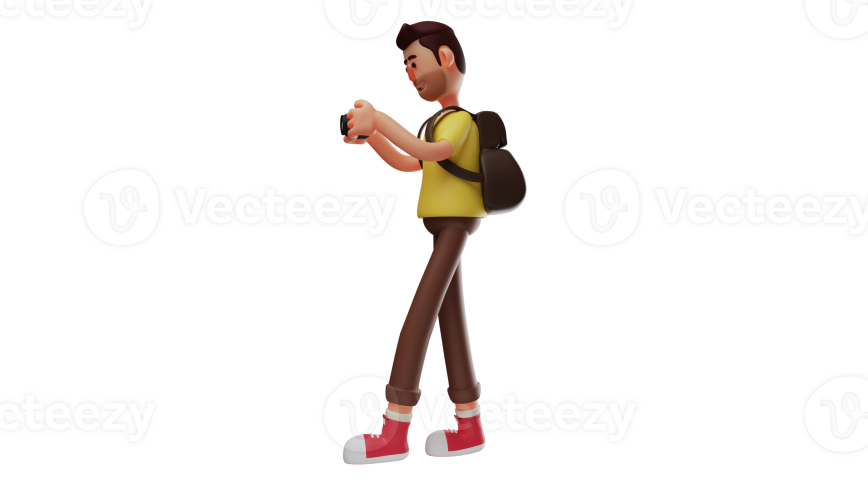 3D illustration. Professional Photographer 3D cartoon character. The photographer looked at the photos on the camera he was holding. The photographer showed a serious expression. 3D cartoon character png