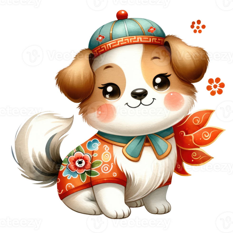 AI generated Chinese Zodiac Dog, Watercolor Art in Chinese Style. png