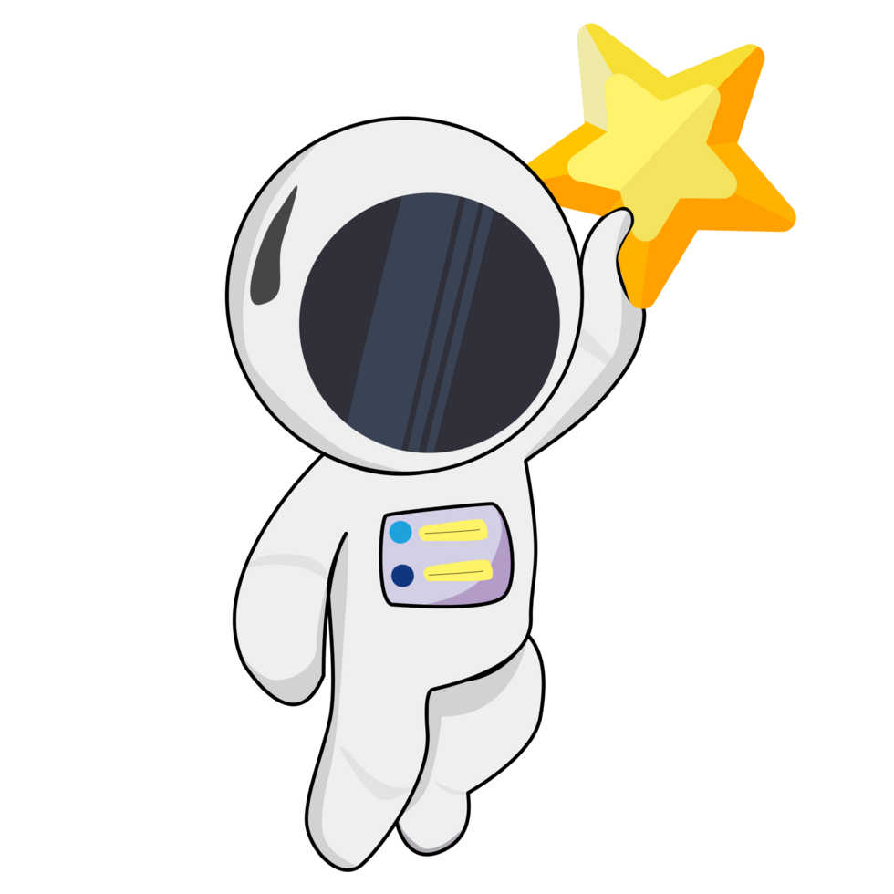 A Cute astronaut catching star cartoon. Science Technology Icon Concept. Flat Cartoon Style. png
