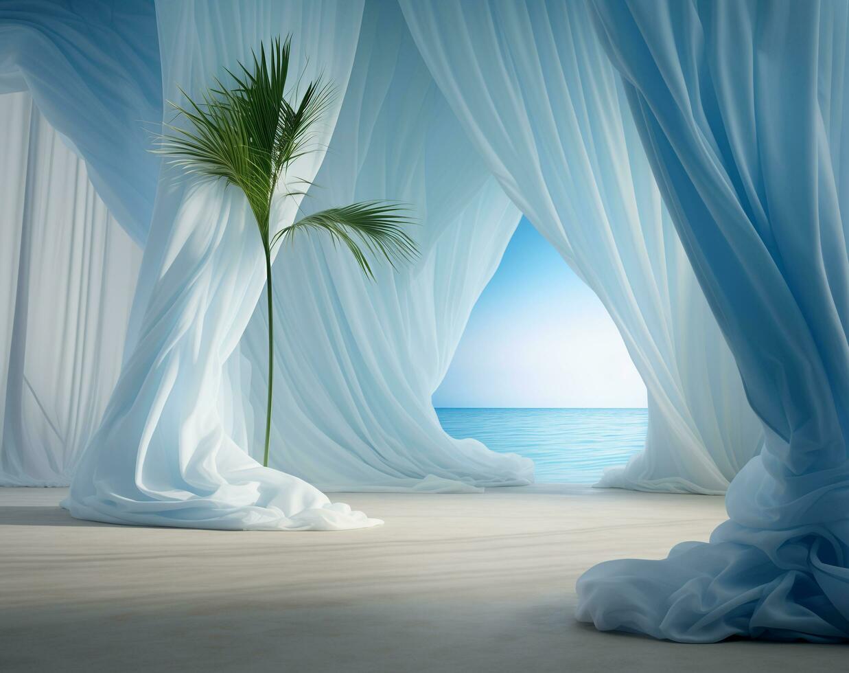 AI generated fabric and palms in the air, in the style of minimalist staging, luminous 3d objects photo