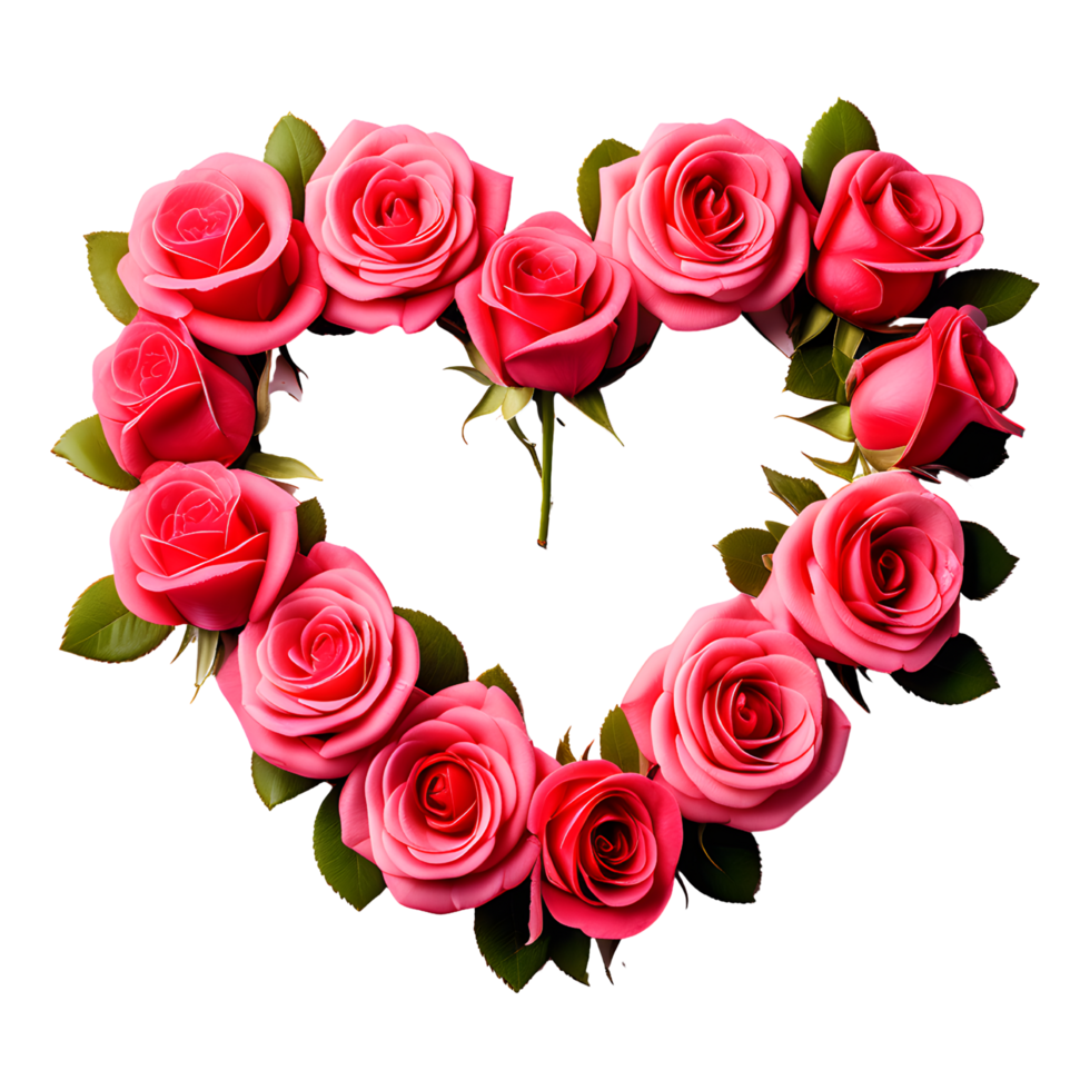 AI generated Heart Shaped Pink Roses Isolated on Transparent Background png