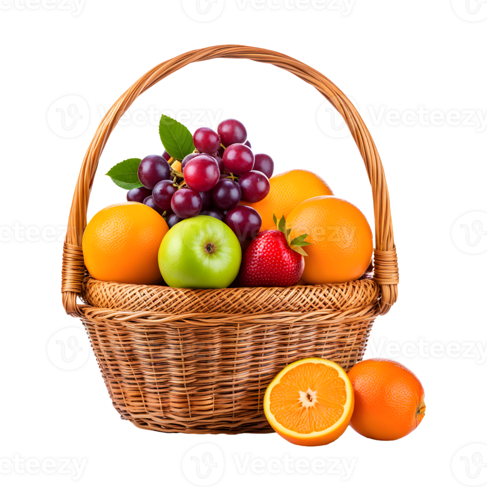 AI generated Fresh Fruits in a Basket Isolated on Transparent Background png