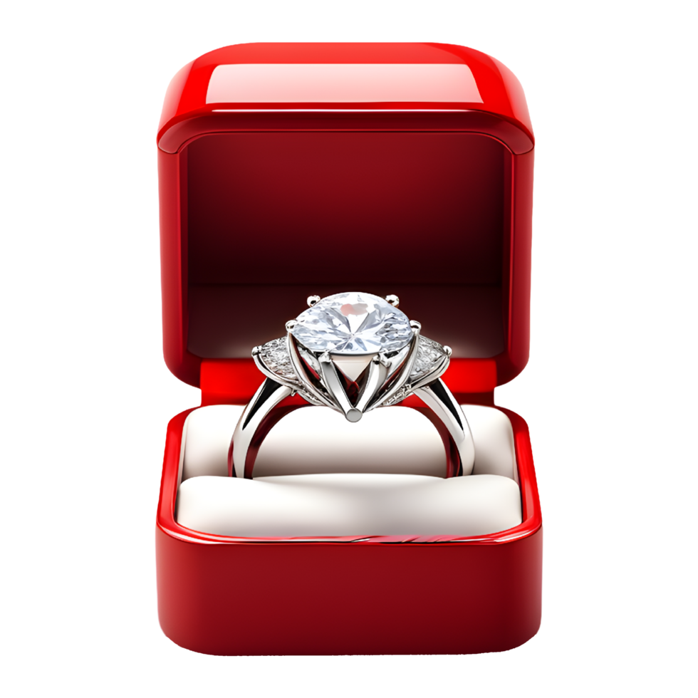 AI generated Diamond Ring Inside Open Red Box Isolated on Transparent Background png