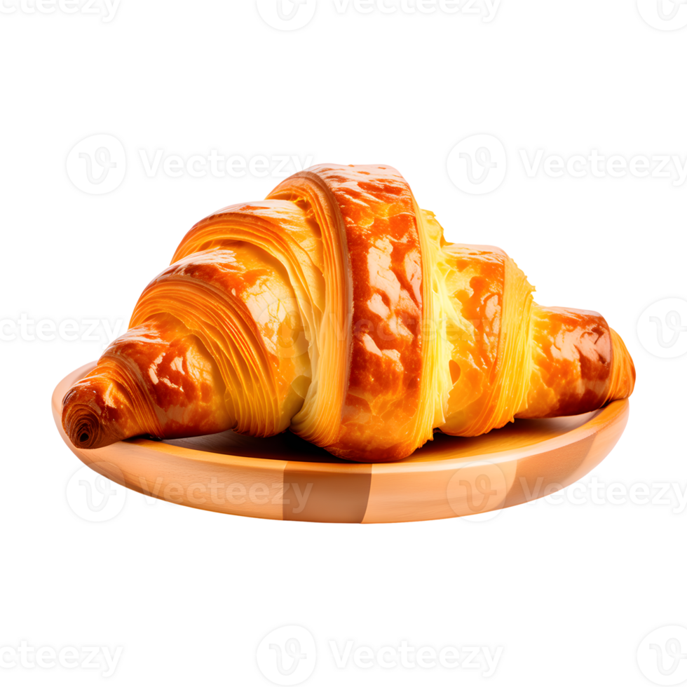 AI generated Croissant on Wooden Plate Isolated on Transparent Background png