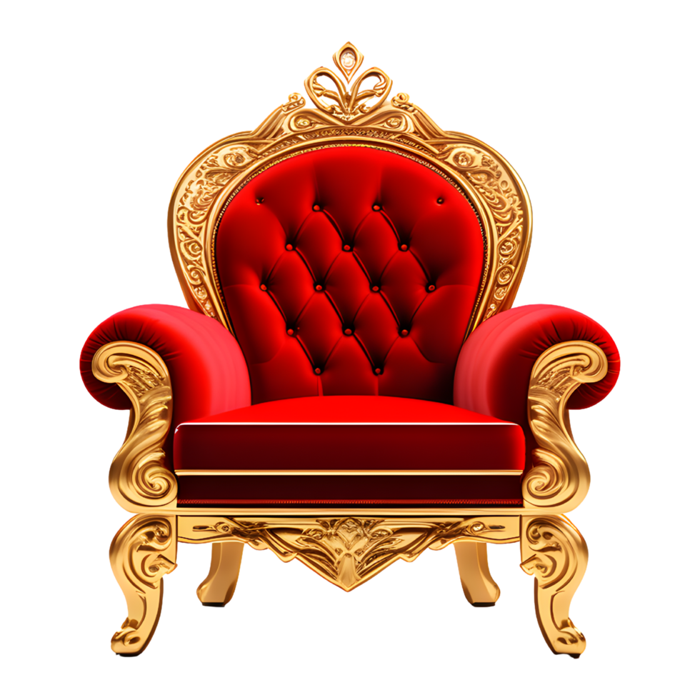 ai généré trône chaise dans rouge et or isolé sur transparent Contexte png