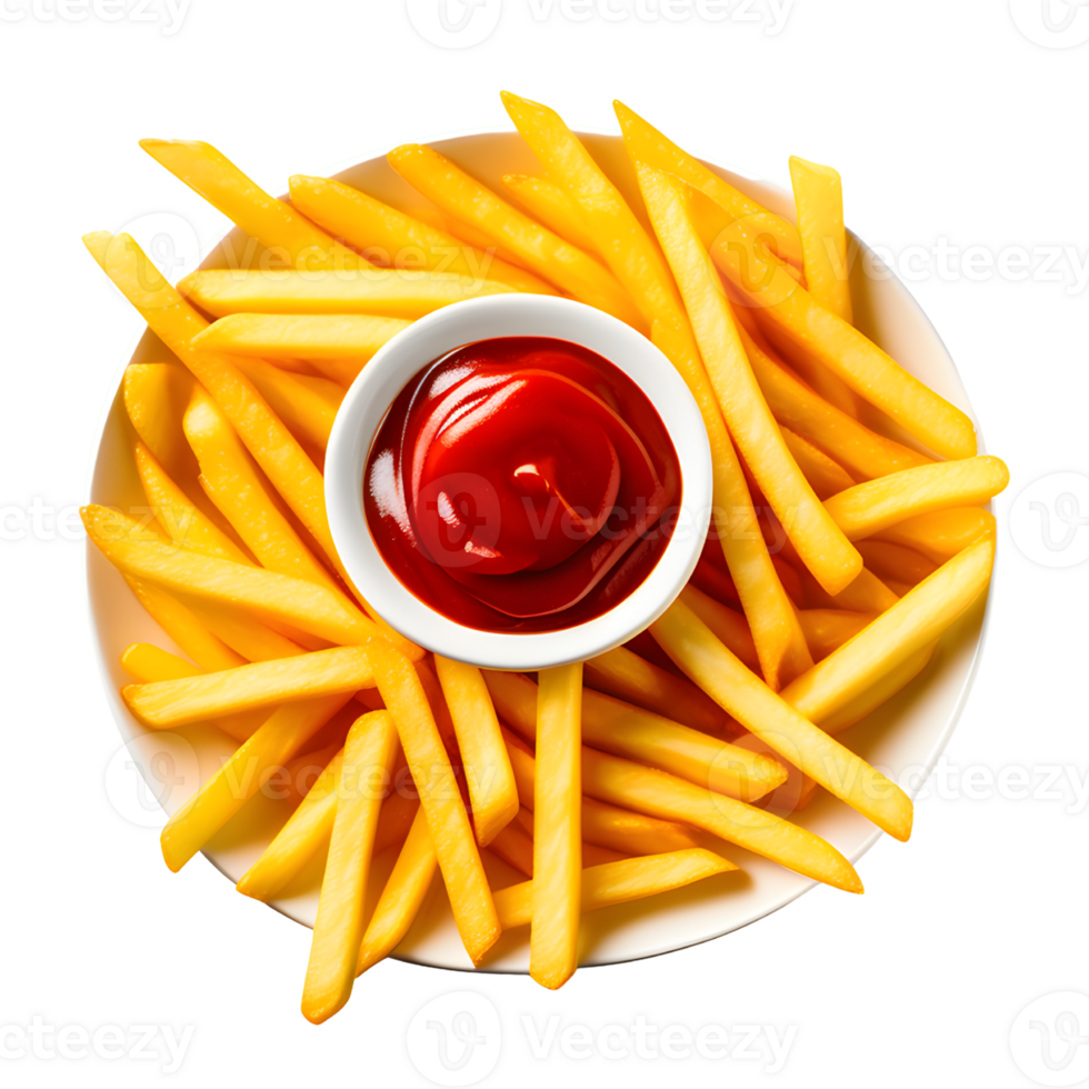 AI generated French Fries with Ketchup Isolated on Transparent Background png