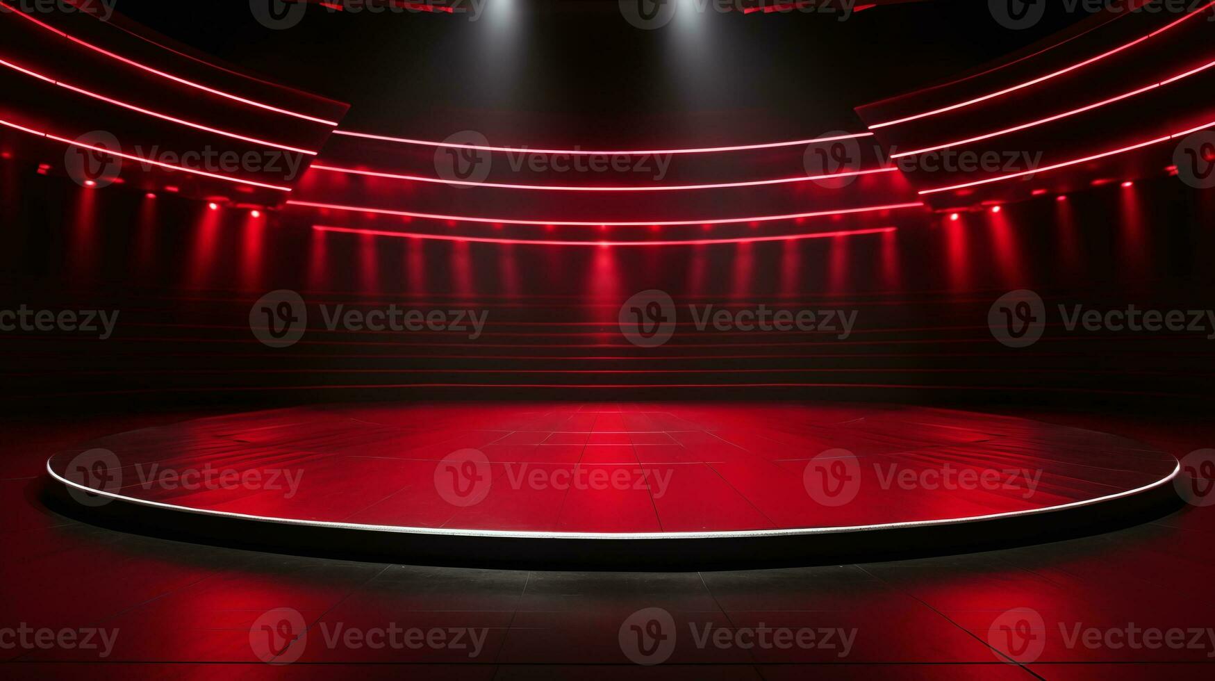 AI generated Red neon-lit circular stage with dynamic backlighting and modern design photo