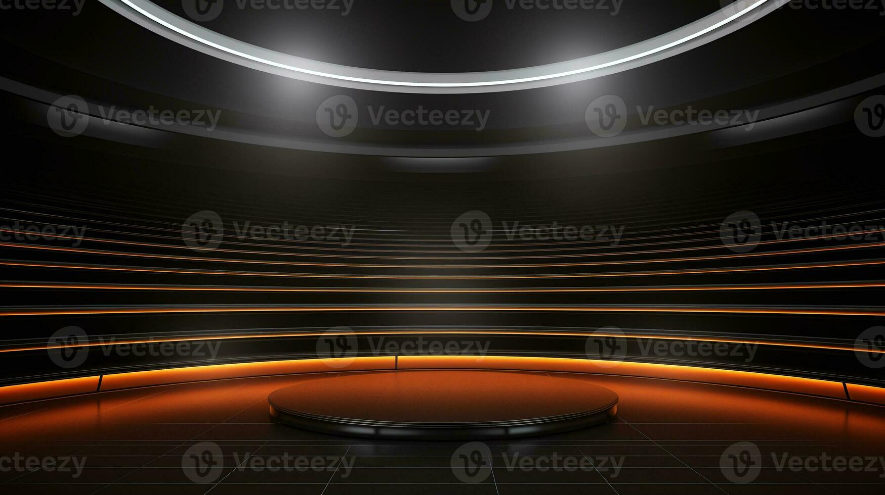 AI generated Contemporary orange-lit stage with concentric circle design, perfect for show and event backdrop photo
