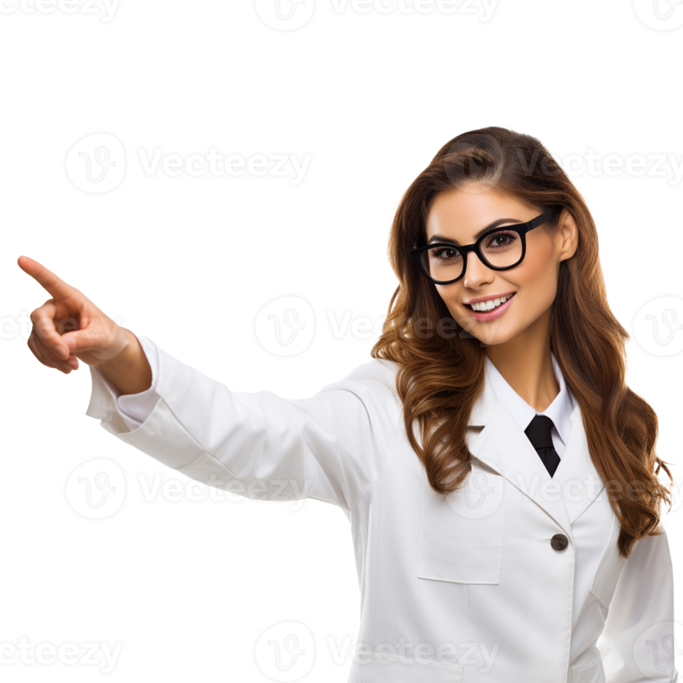 AI generated Excited stylish adult young doctor girl in sunglasses pointing right png
