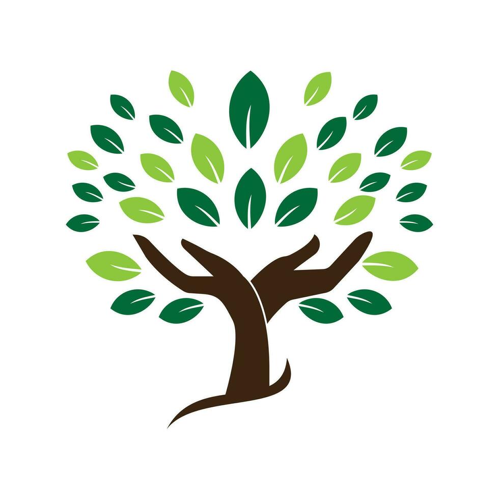 Human hands and tree with green leaves vector