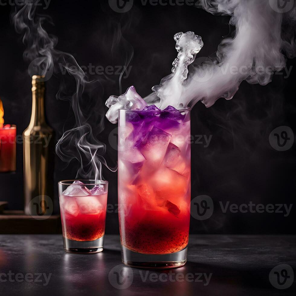 AI generated Dragon's Breath Elixir, A mesmerizing drink featuring a smoky effect created with dry ice photo