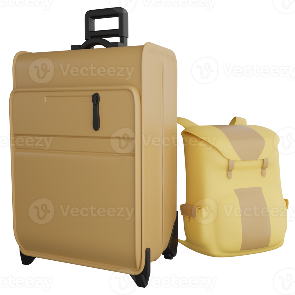 Luggage and backpack clipart flat design icon isolated on transparent background, 3D render Summer and travel concept png