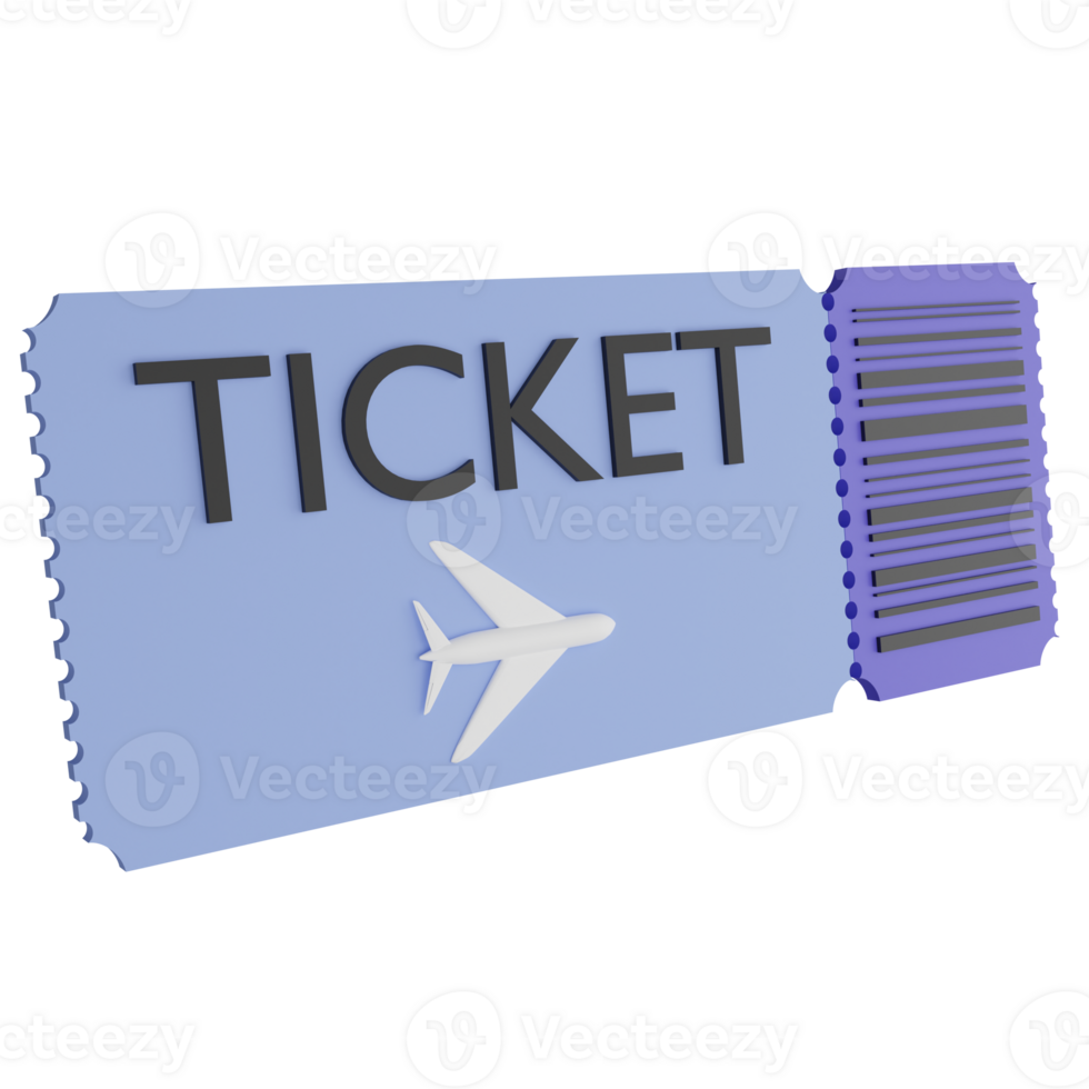 Airport ticket clipart flat design icon isolated on transparent background, 3D render Summer and travel concept png