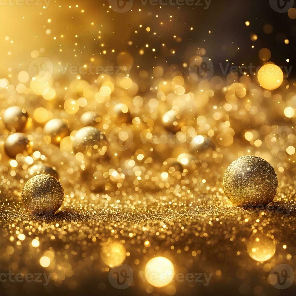 AI generated abstract background, Golden glitter christmas with bokeh defocused lights. ai generative photo