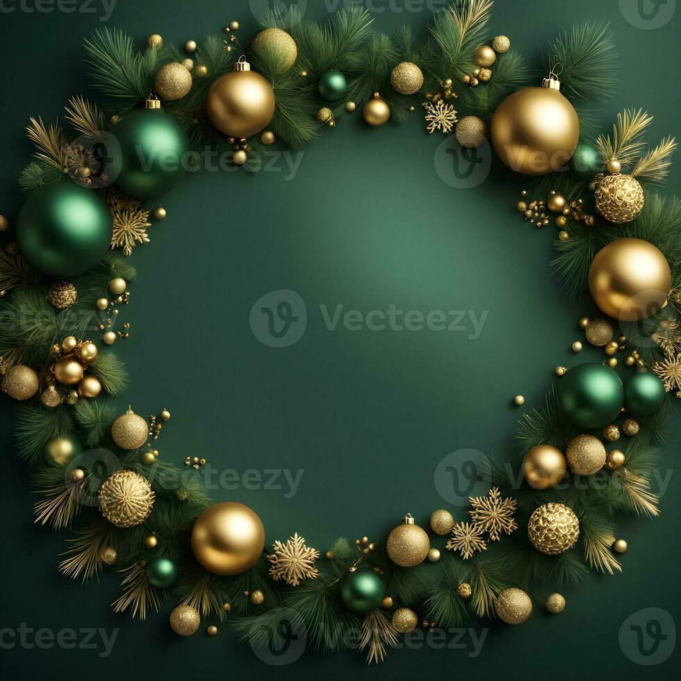 AI generated A christmas background with green and gold decorations. ai generative 35565978