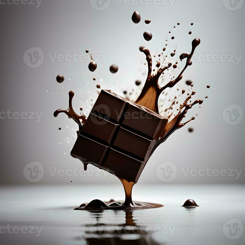 AI generated Chocolate Bar Splash isolated on white background. ai generative photo