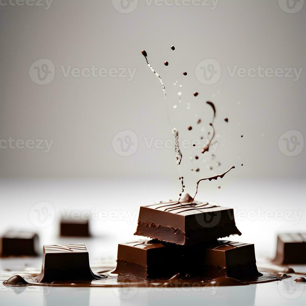 AI generated Chocolate Bar Splash isolated on white background. ai generative photo