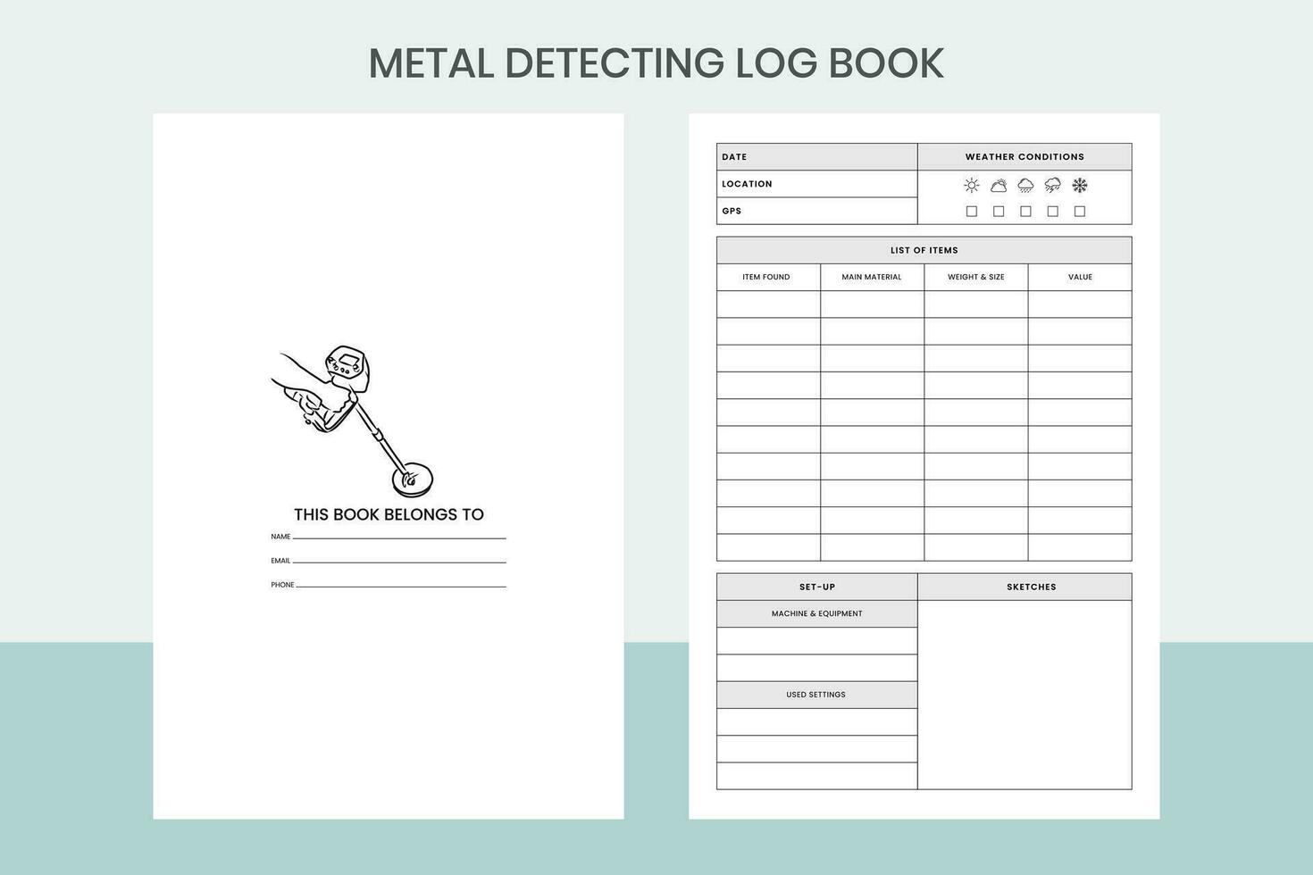 Metal Detecting Log Book Pro Template vector