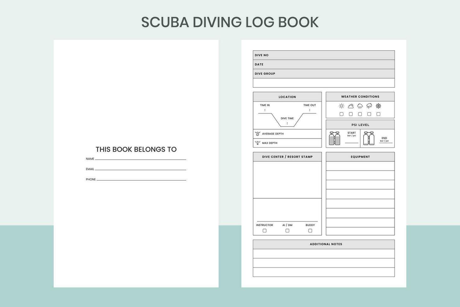 Scuba Diving Log Book Pro Template vector