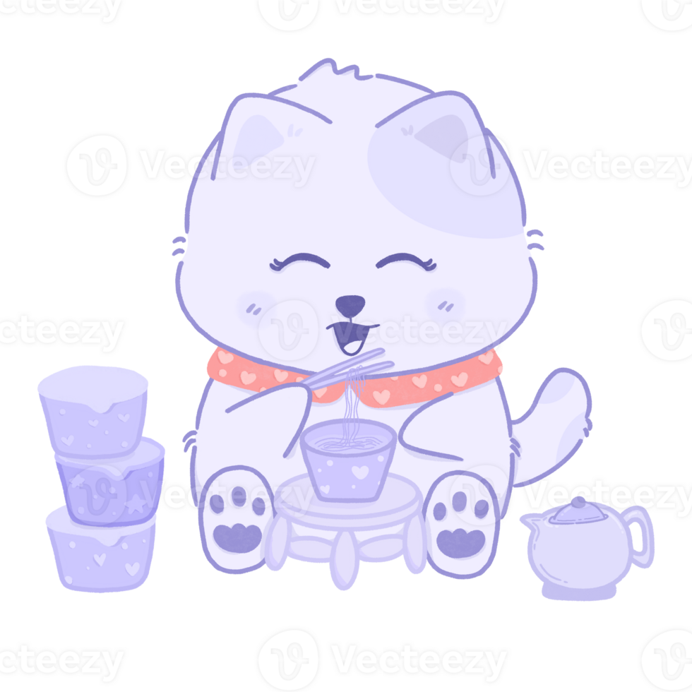 Cute cat cartoon eat cup noodle concept hobby illustration png