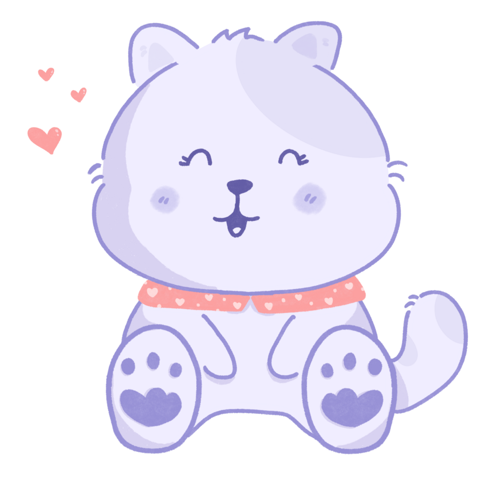 Cute cat cartoon with heart illustrations png