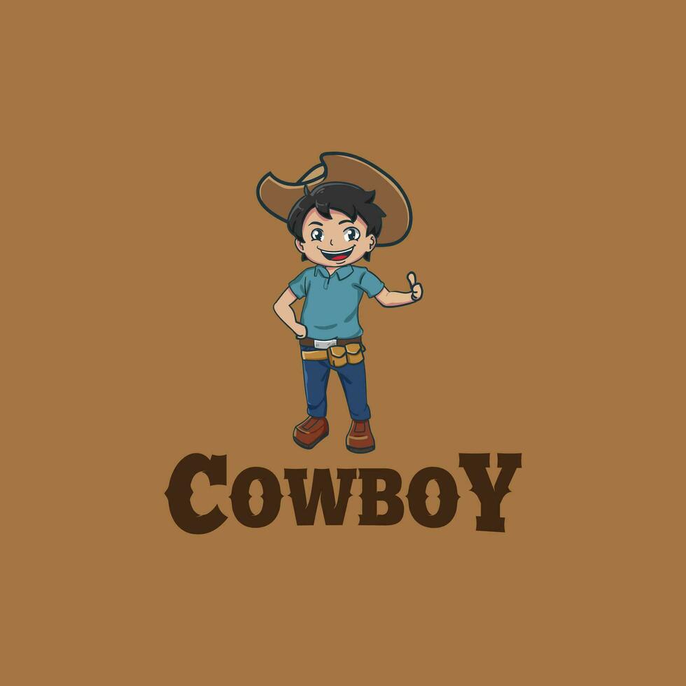 cartoon cowboy logo design vector