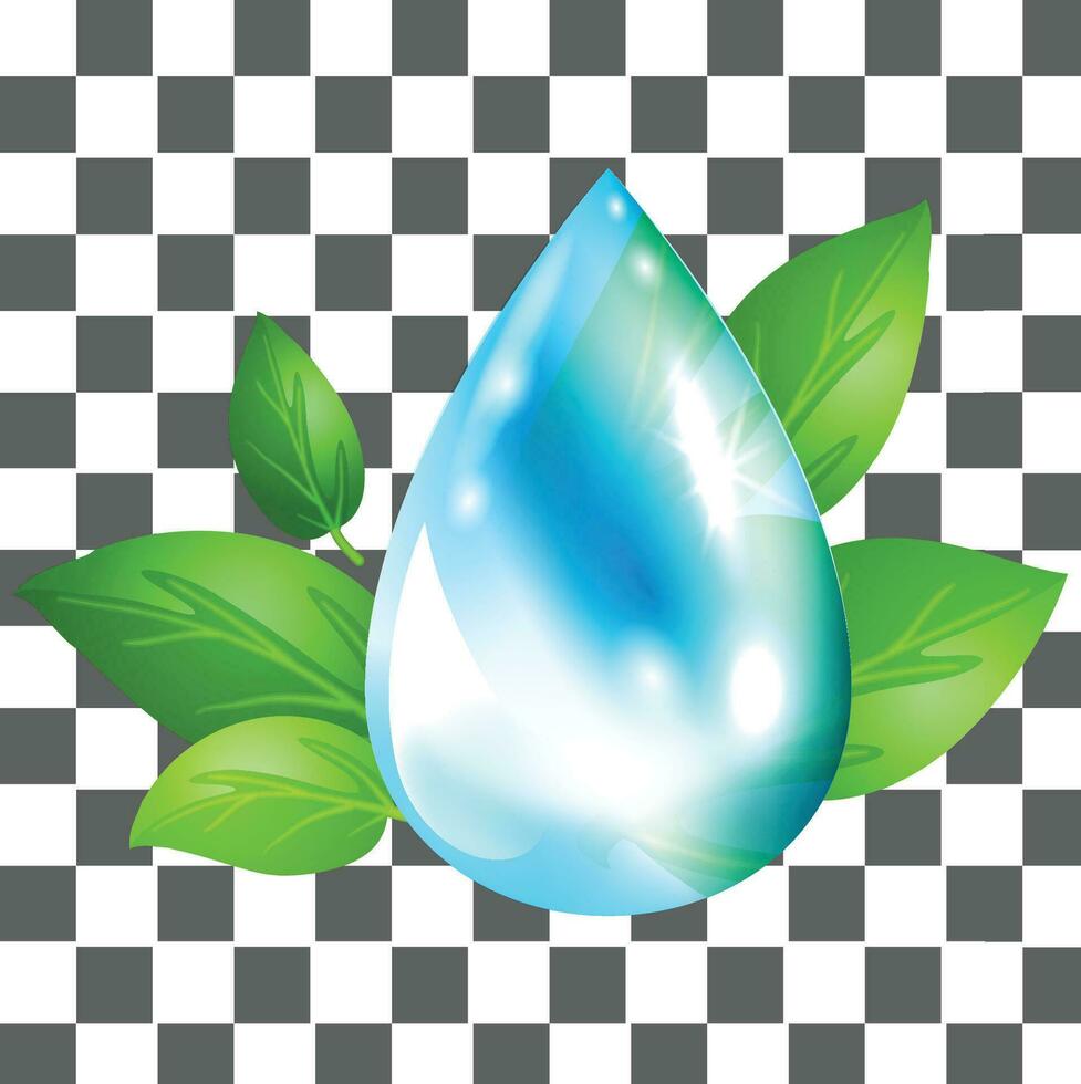 Water drop with green leaves. Ecology vector illustration. Part of set.