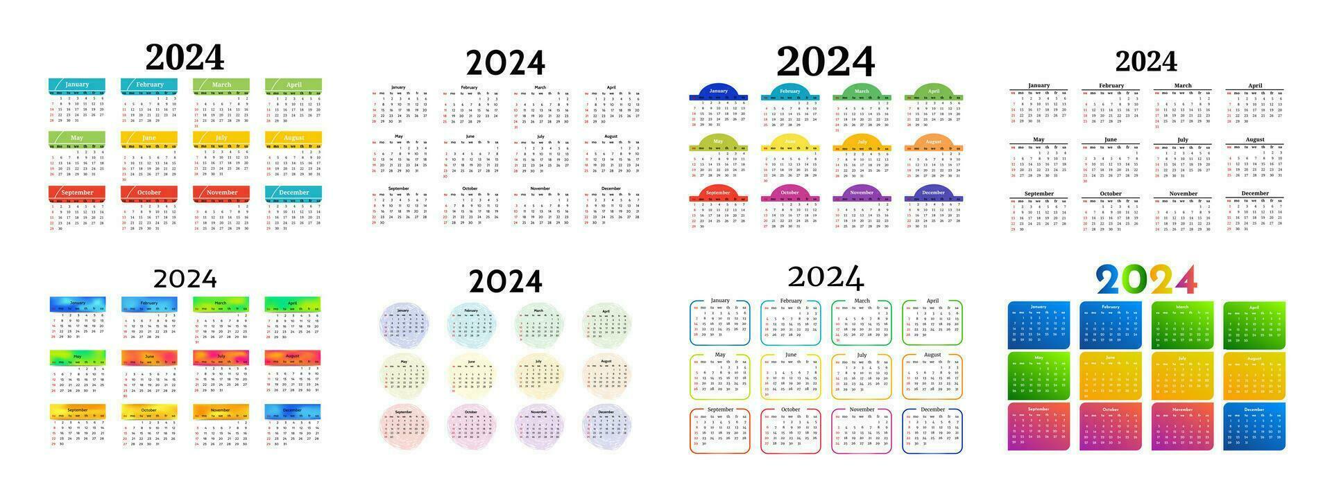 Calendar for 2024 isolated on a white background vector