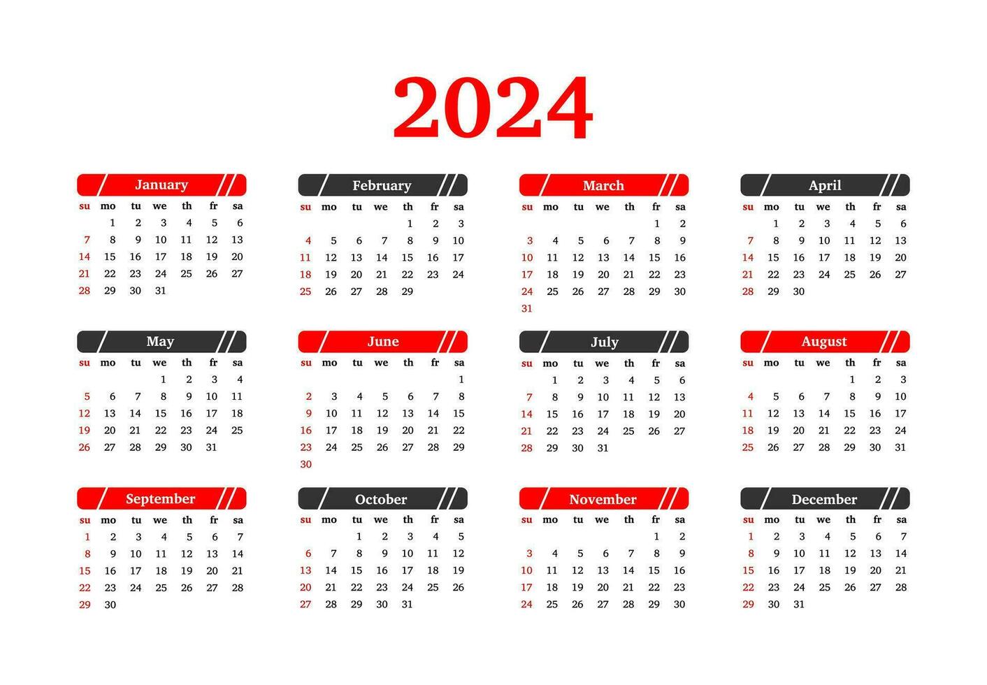 Calendar for 2024 isolated on a white background vector