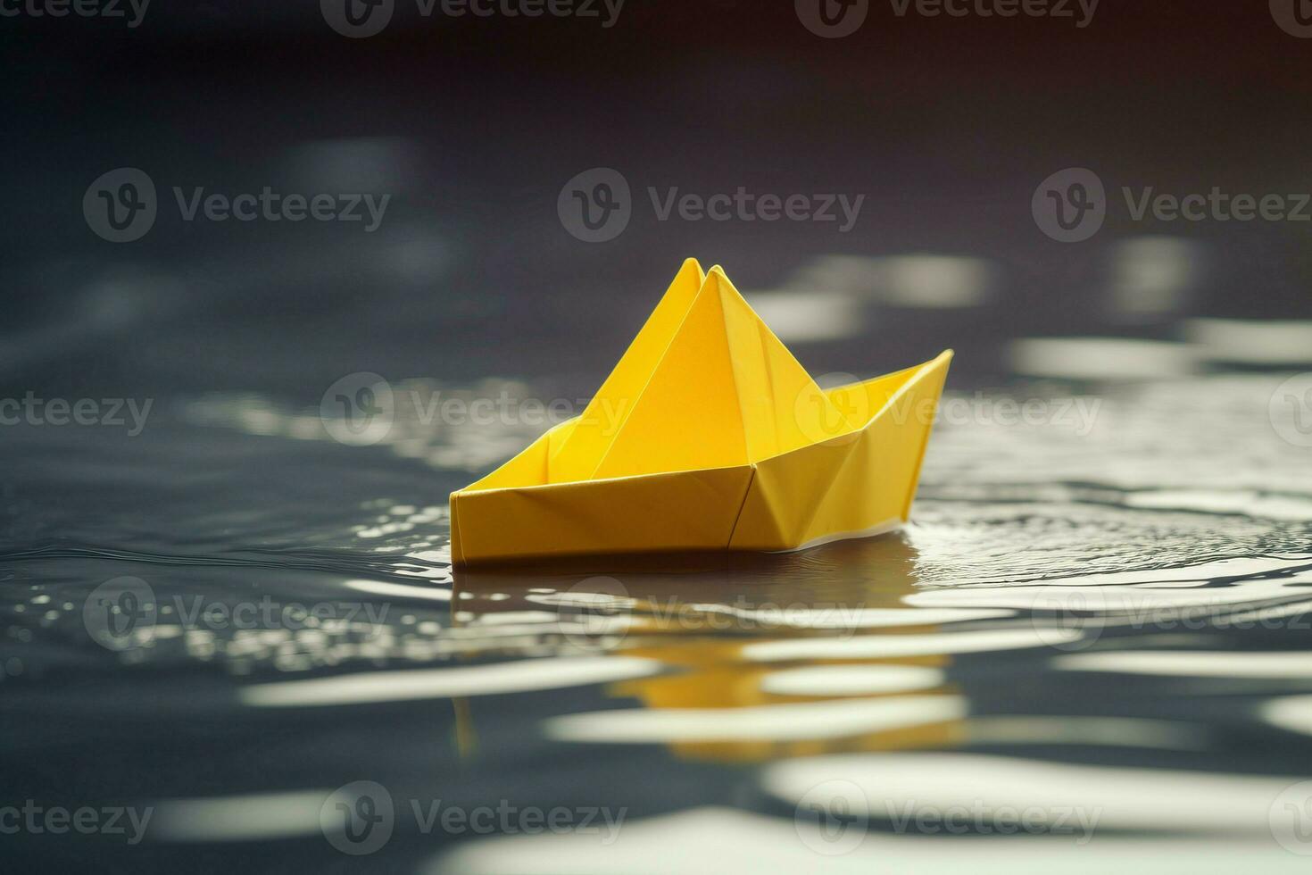 AI generated Yellow paper boat on water. Generate Ai photo