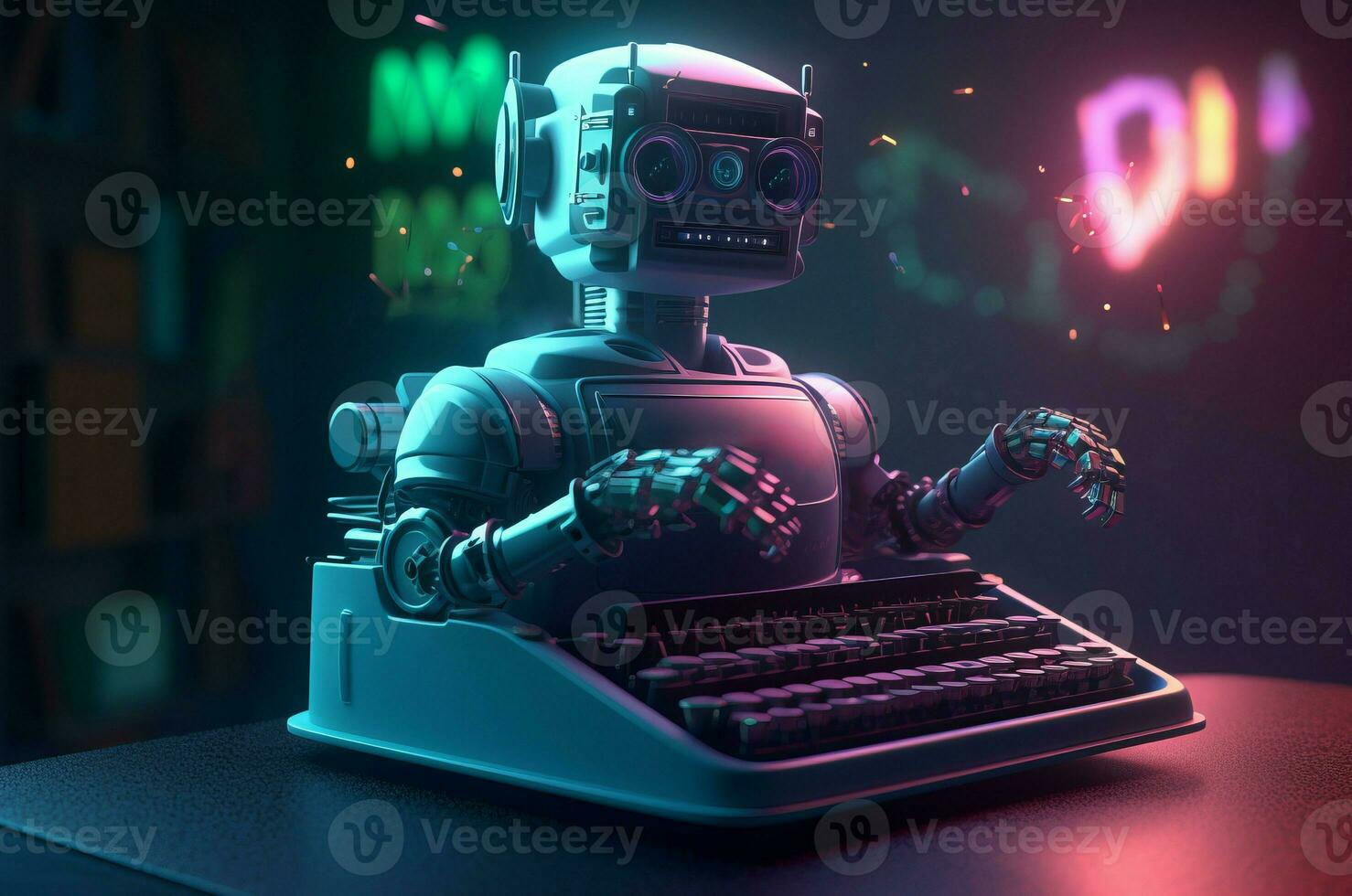 AI generated Typewriter bot night. Generate AI photo