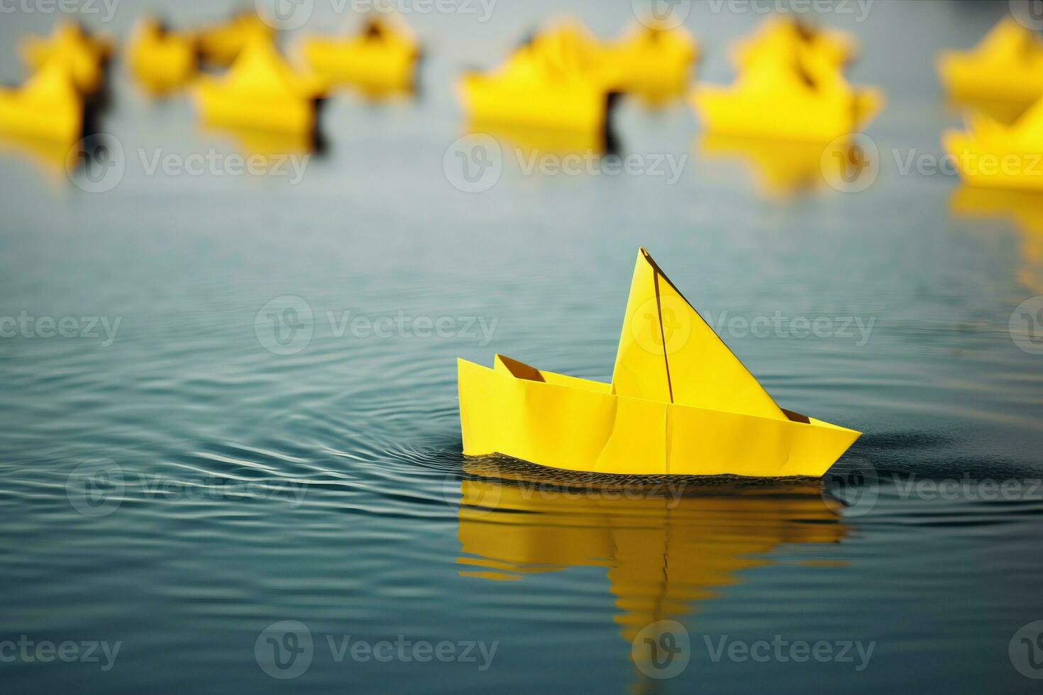 ai generado amarillo papel barco en agua lago. generar ai foto