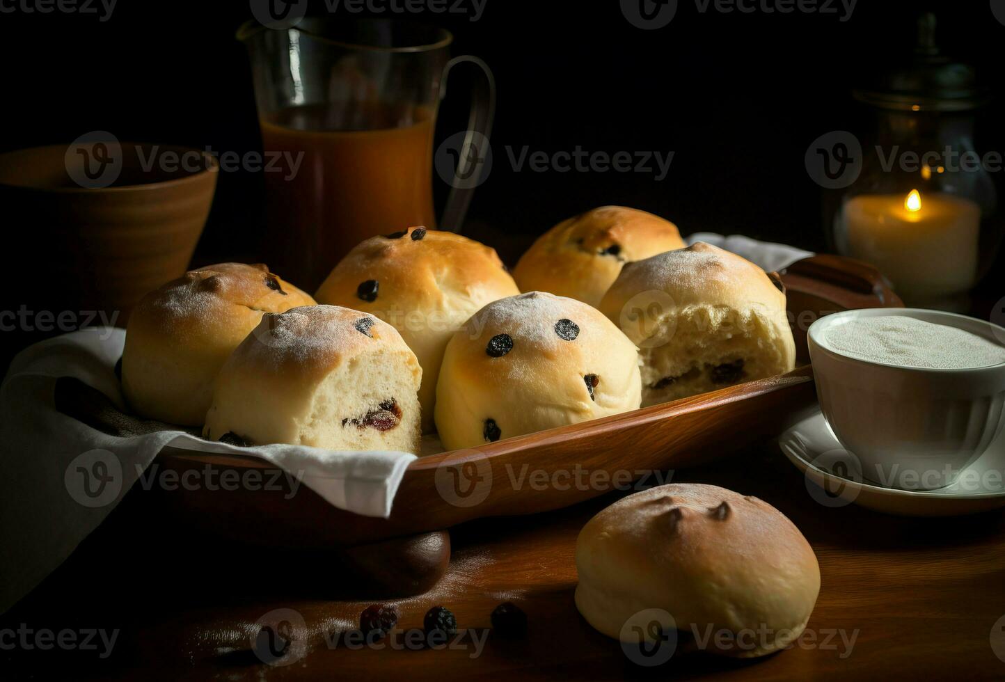 AI generated Saint Lucia chocolate buns with tea cup. Generate ai photo