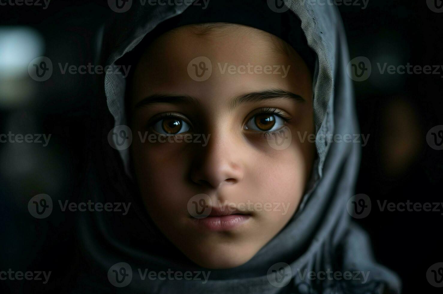 AI generated Small Arab girl with brown eyes portrait. Generate ai photo