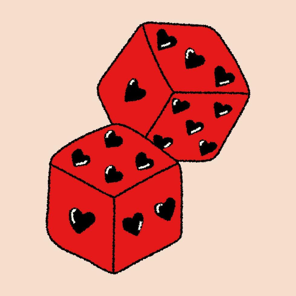 Two dices with hearts . Concept Valentine's day. Vector in hand drawn