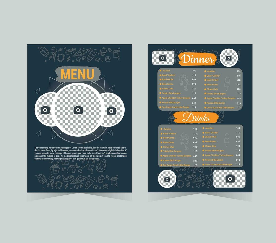 Amazing custom editable food and restaurant menu design vector