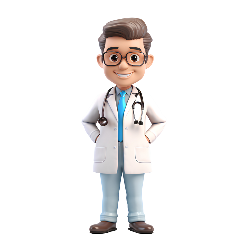 AI generated 3D smiling doctor with stethoscope stand in hospital png