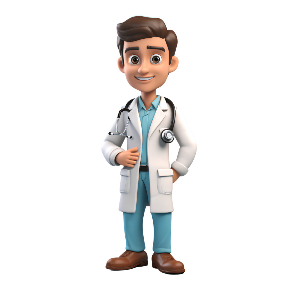 AI generated 3D smiling doctor with stethoscope stand in hospital png